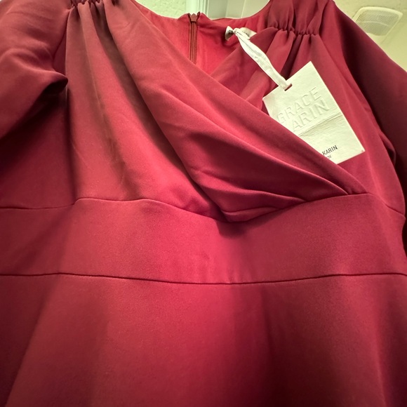Grace Karin Dress burgundy 3/4 sleev zipper back full skirt size XL - Picture 8 of 12